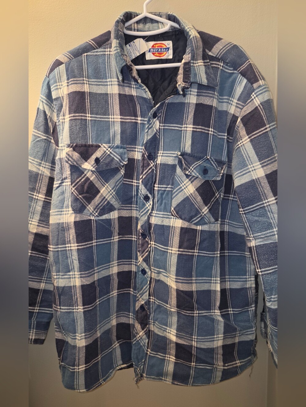 Vintage Dickies Men's Blue Plaid Quilted Insulated Flannel Jacket Large